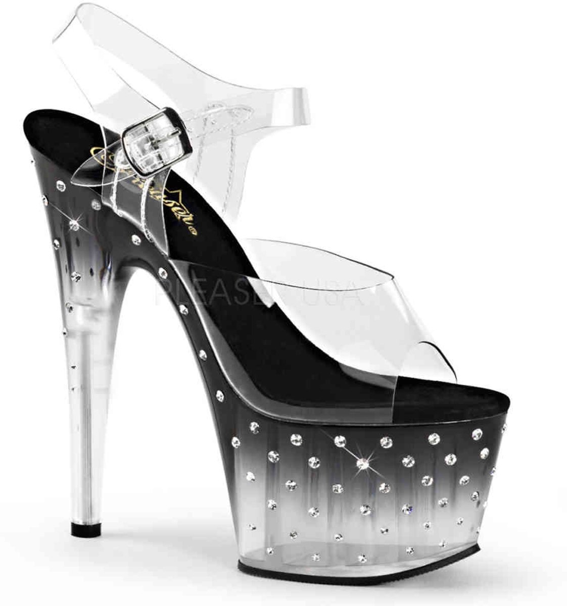 EU 37 = US 7 | STARDUST-708T | 7 Heel, 2 3/4 PF Ankle Strap Sandal w/RS Studded Bottom